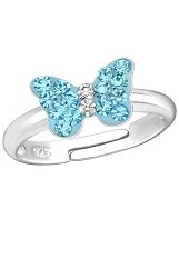 felicitous blue crystal silver butterfly baby ring